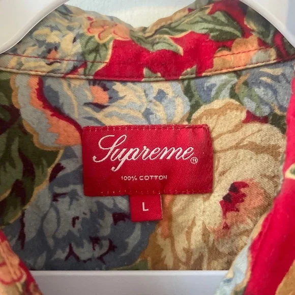 Supreme New York Cotton Button Up Red Floral SS14 L/S Shirt Top Size L